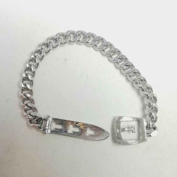Vintage Avon Buckle Clasp Bracelet, Silver Tone Chain, Retro Estate, Adjustable - Picture 4 of 7
